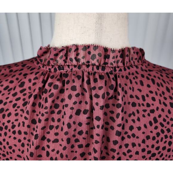 Loft Animal Print Ruffle Sleeve Blouse Front Keyhole Rose Black Size Small New - Picture 9 of 11